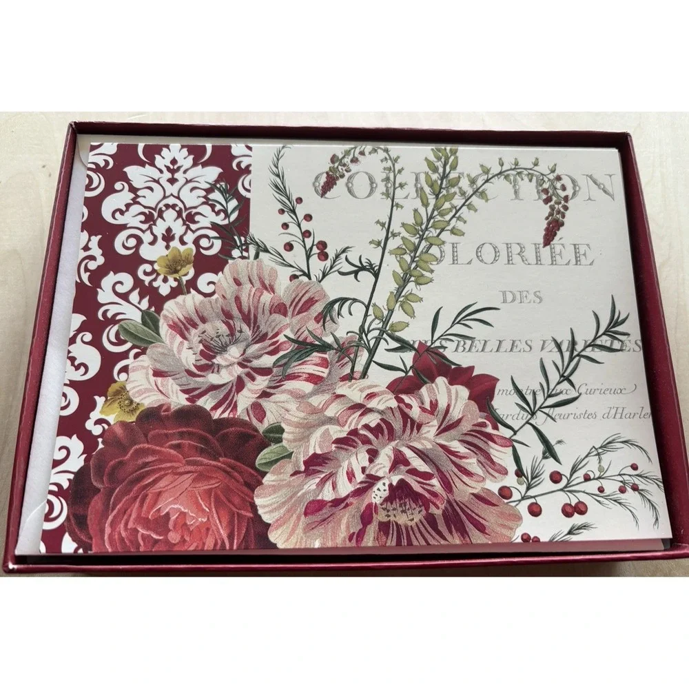 Barnes & Noble Beautiful Note Cards 18 NIB Peppermint Carnations French Floral